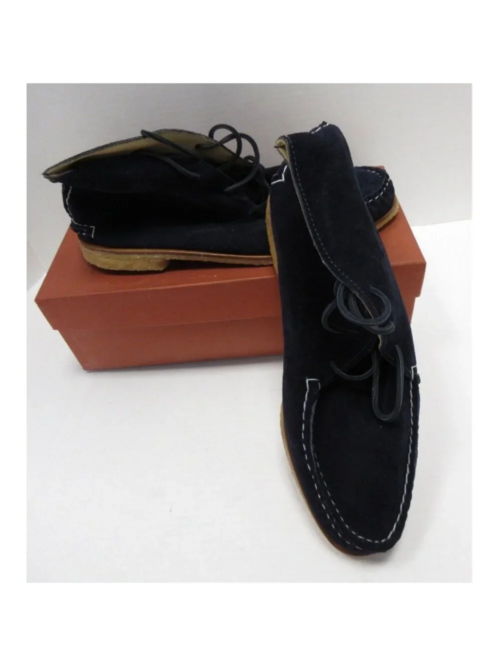 Quoddy Boots 11 D Navy Wabanaki Suede Handbuilt Leather Crepe Sole NEW
